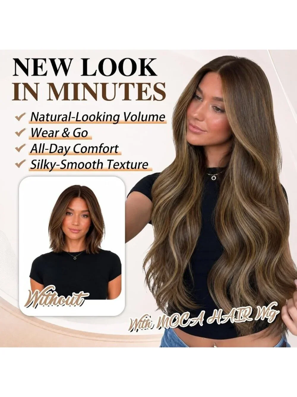 Women's 26 Inch Ash Brown Long Wavy Synthetic Glue Less 4x4 Lace Front Wig